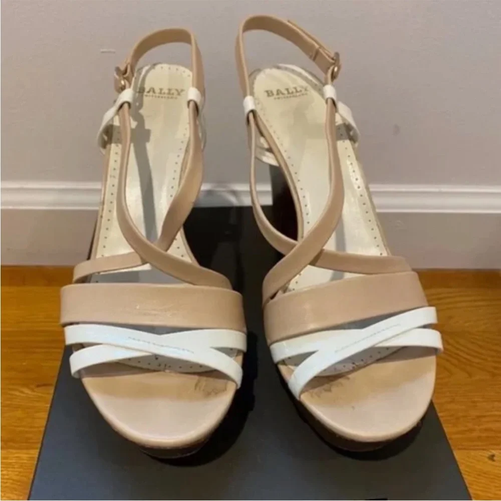 Nude Strappy Bally Patent Platform Wedge Sandal Heels [Size 8.5]